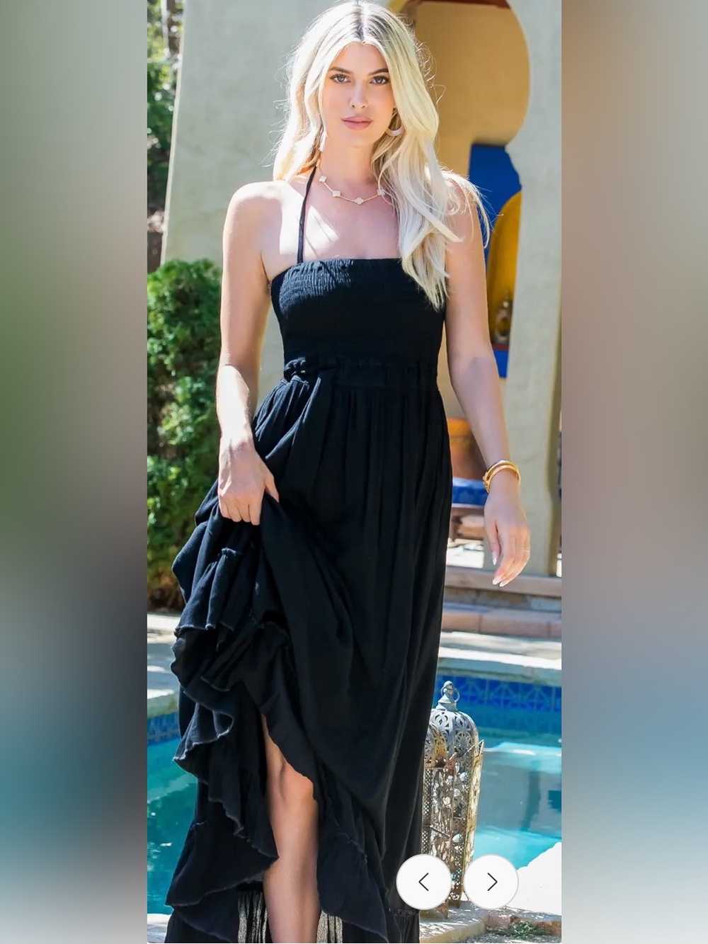 WHOLESALE HALTER CUT-OUT BACK SMOCKED TIERED SKIRT MAXI DRES